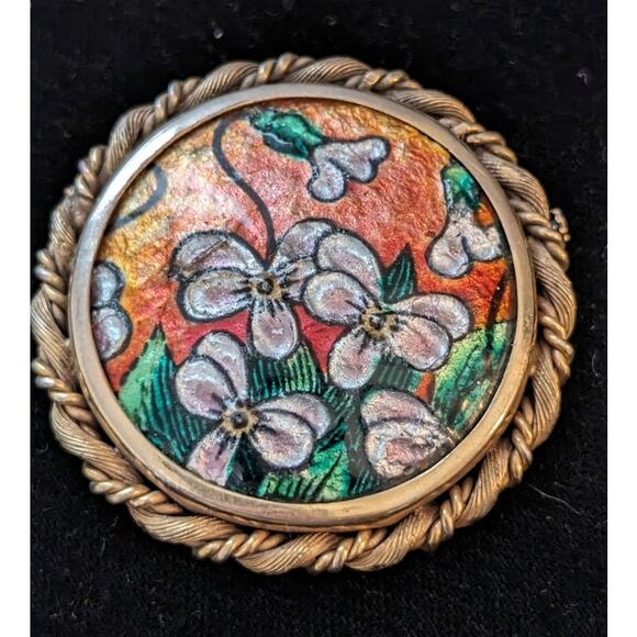 Vintage Signed J. Brevers Paris Large Fused Limoge Enamel on Porcelain Brooch - Picture 3 of 7